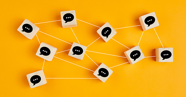 chat icons connected by lines symbolizing partner network